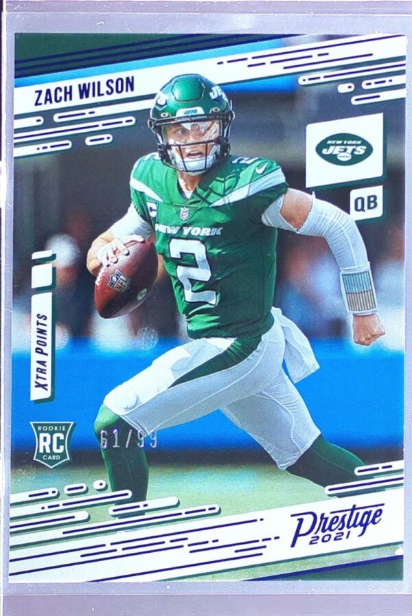 2021 Panini Chronicles Zach Wilson /99 RC #202 Jets Prestige Extra Points Blue
