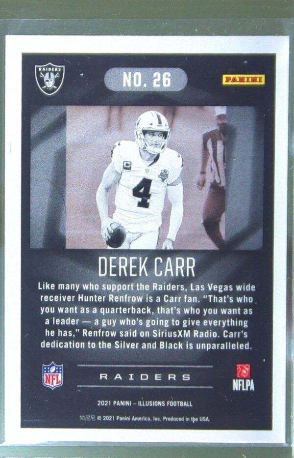 2021 Panini Illusions Derek Carr Trophy Collection Bronze /499 #26 Raiders - Image 3
