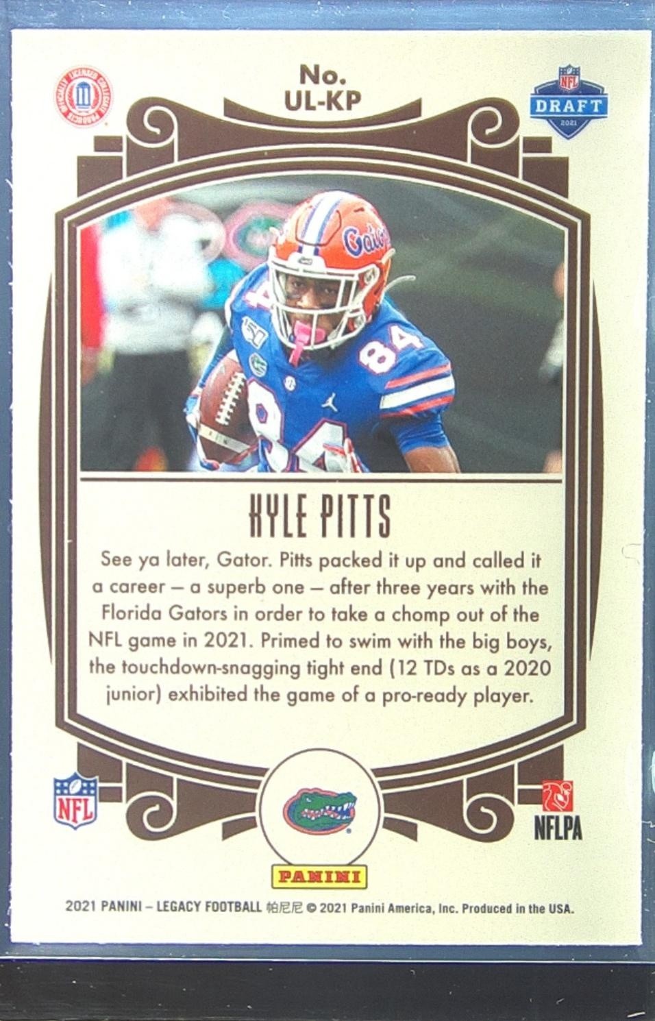 2021 Panini Legacy Kyle Pitts RC #UL-KP Gators Under the Lights - Image 3