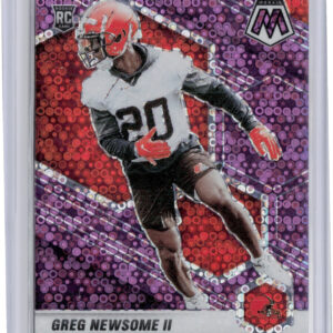 2021 Panini Mosaic Greg Newsome II No Huddle Prizm Purple SN50 #346 Browns