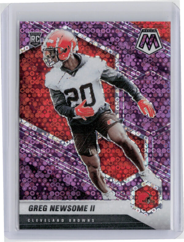 2021 Panini Mosaic Greg Newsome II No Huddle Prizm Purple SN50 #346 Browns