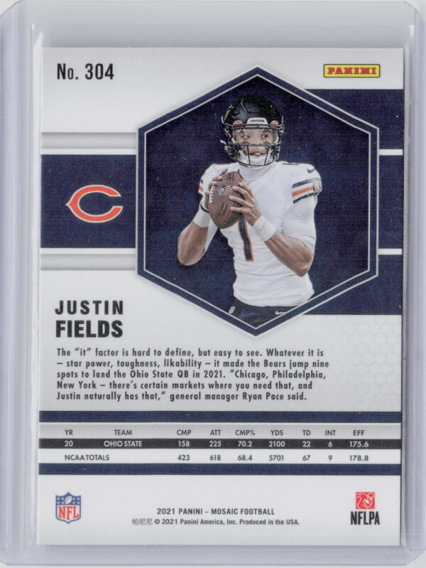 2021 Panini Mosaic Justin Fields RC #304 Bears - Image 3