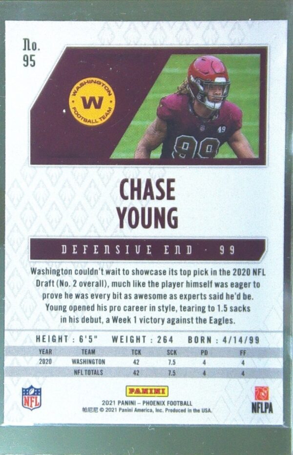 2021 Panini Phoenix Chase Young Silver #95 Washington - Image 3