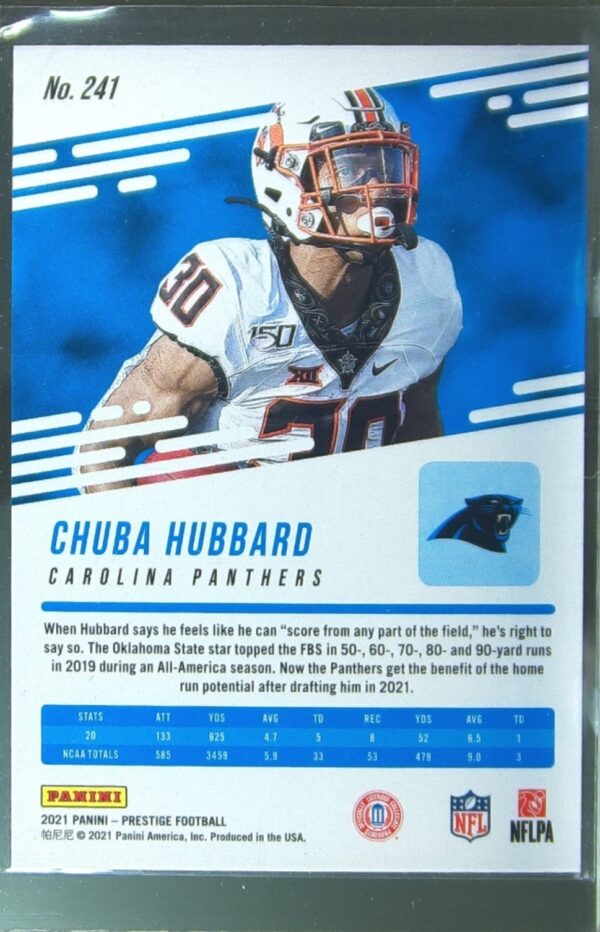 2021 Panini Prestige Chuba Hubbard RC #241 Panthers - Image 3