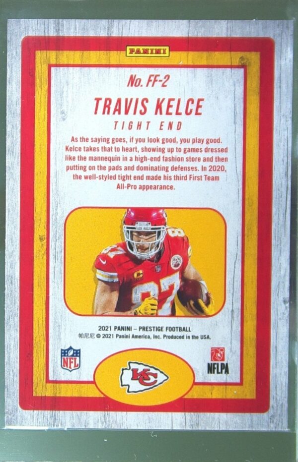 2021 Panini Prestige Travis Kelce #FF-2 Chiefs Franchise Favorites - Image 3