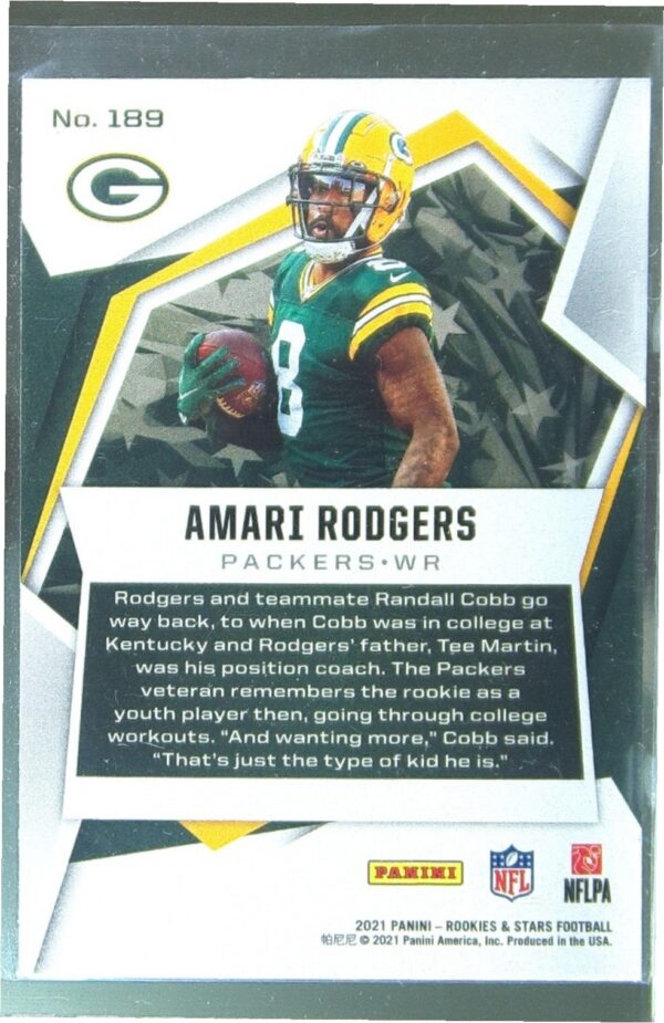 2021 Panini Rookies & Stars Amari Rodgers Green RC #189 Packers - Image 3