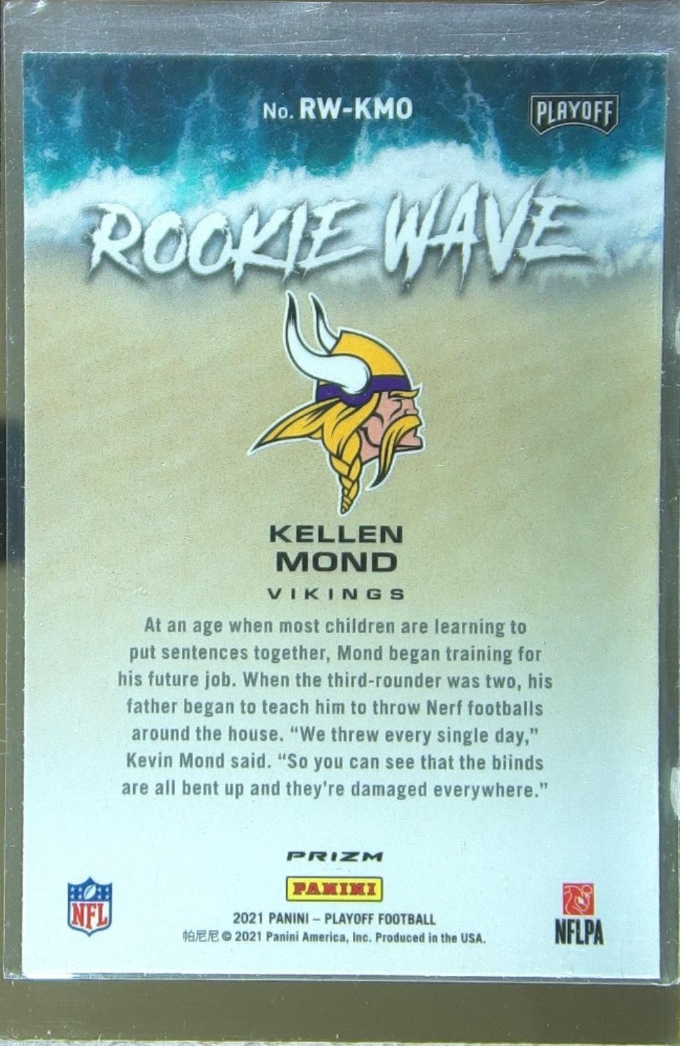 2021 Playoff Kellen Mond RC #RW-KMO Vikings Rookie Wave Blue - Image 3