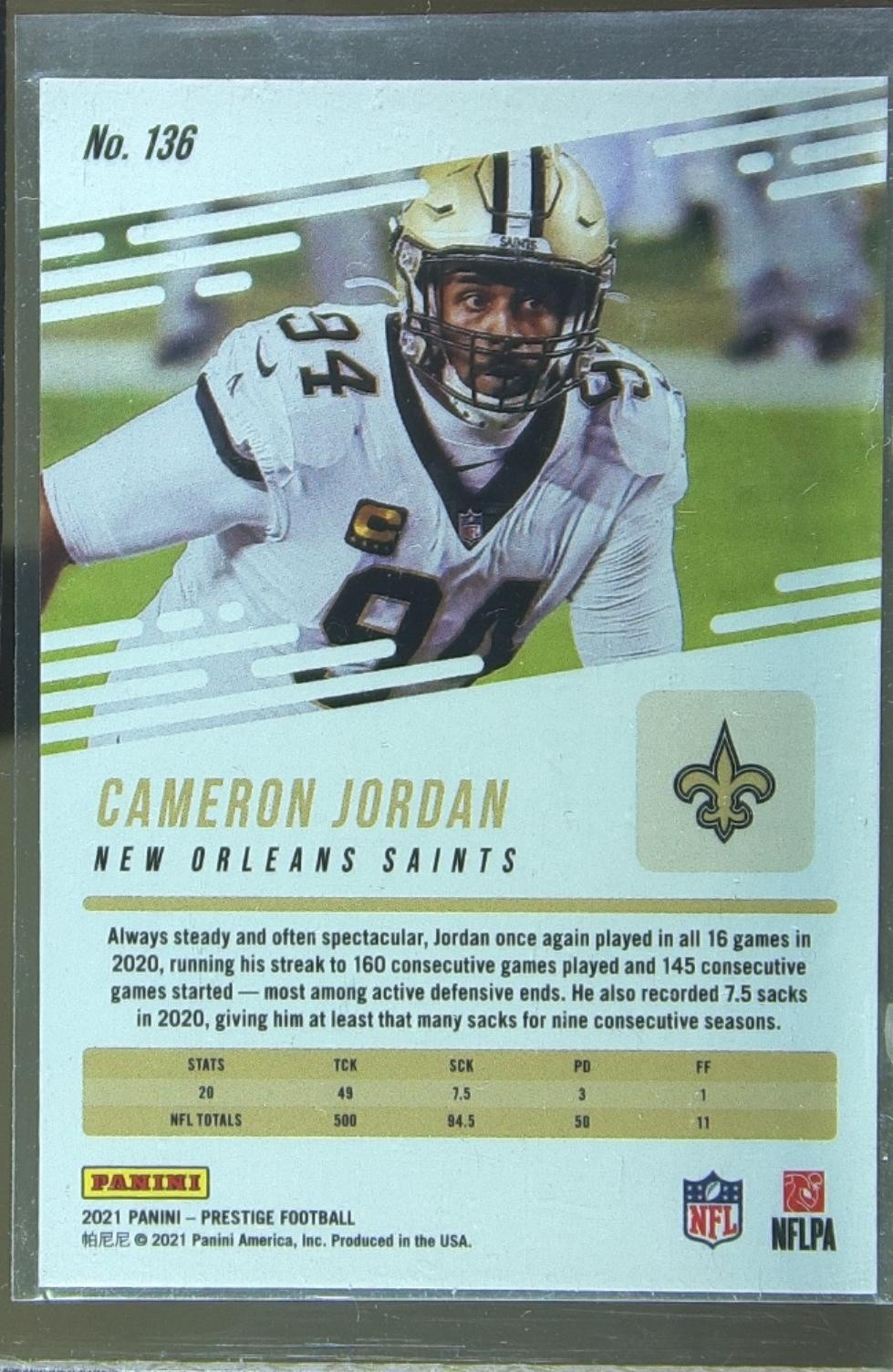 2021 Prestige Cameron Jordan Xtra Points Astral #136 Saints - Image 3