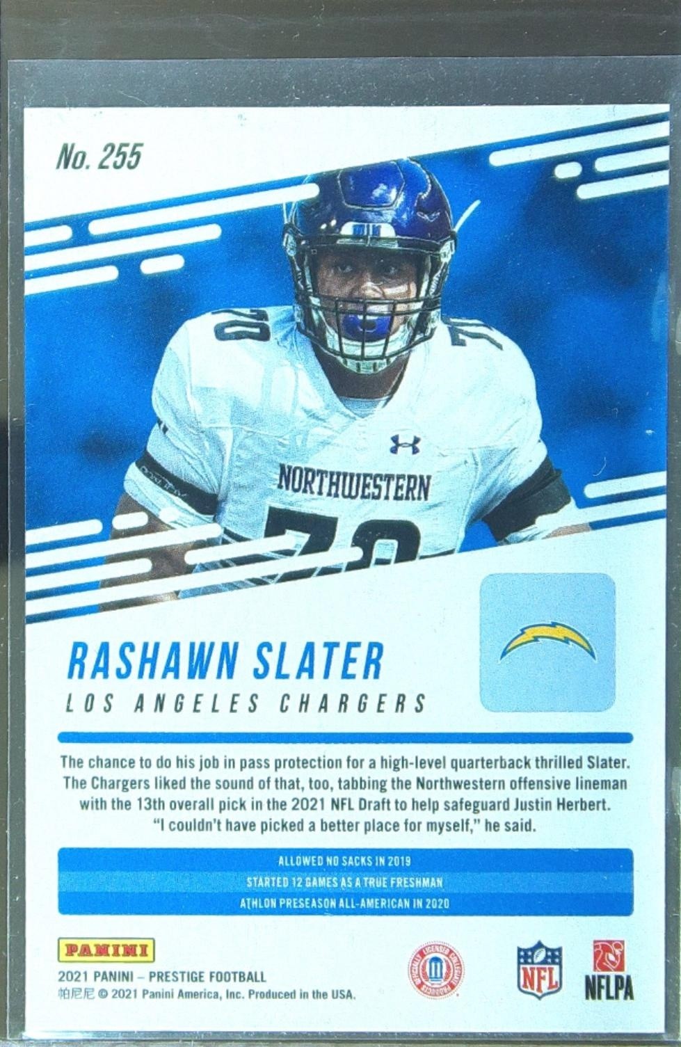 2021 Prestige Rashawn Slater Xtra Points Astral RC #255 Chargers - Image 3
