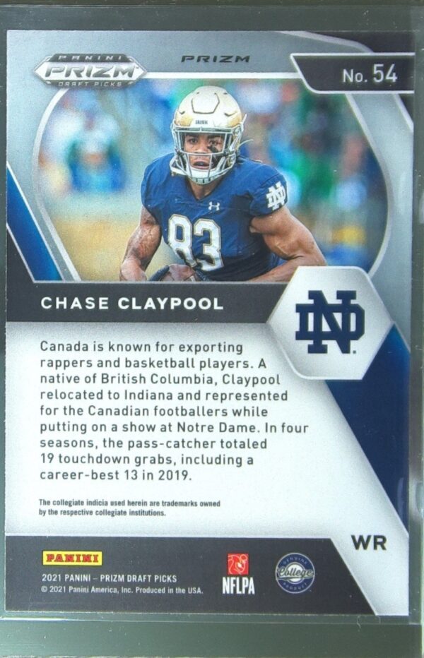 2021 Prizm Draft Picks Chase Claypool Purple Wave #54 Irish - Image 3