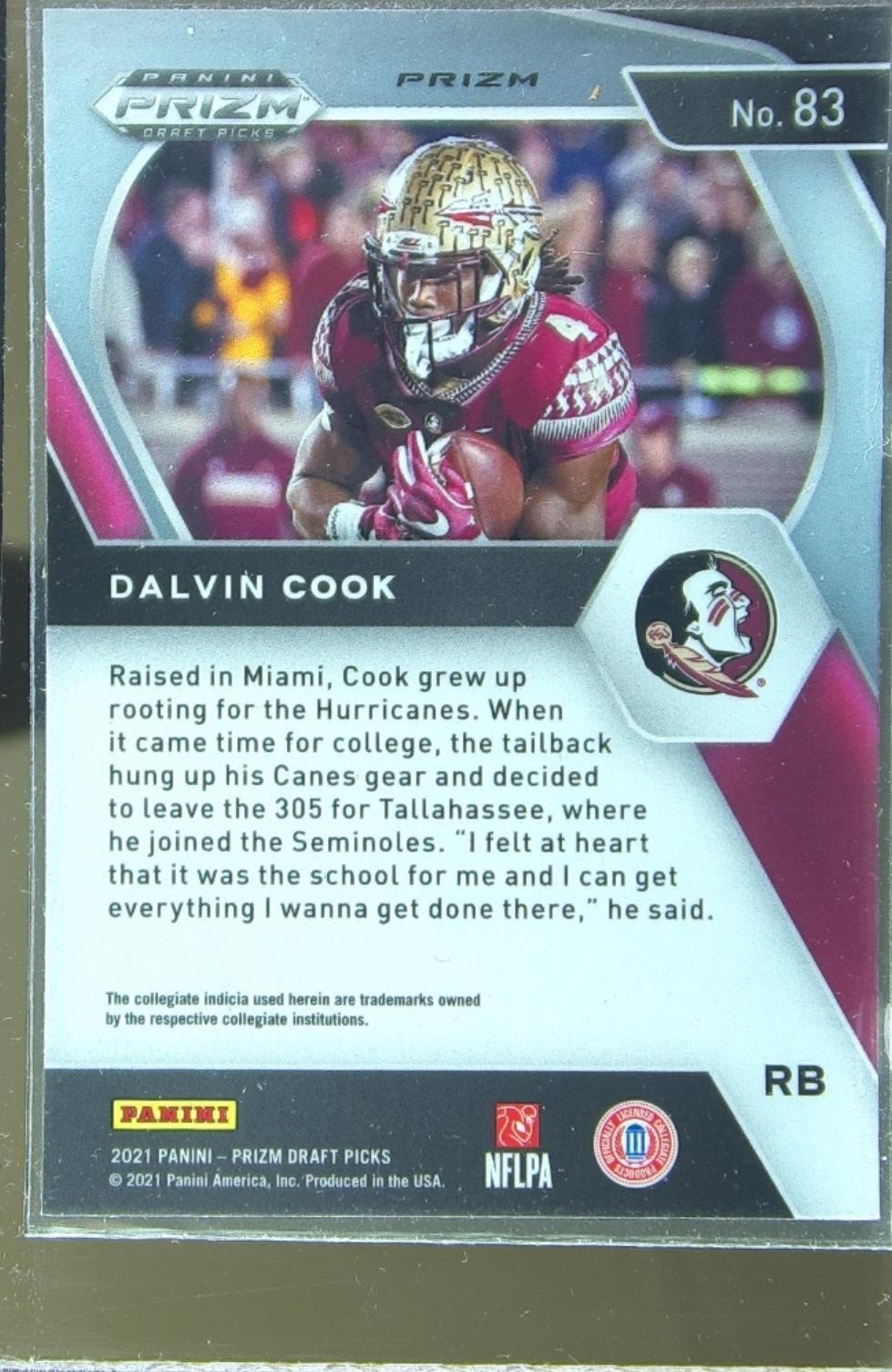 2021 Prizm Draft Picks Dalvin Cook Green #83 Seminoles - Image 3