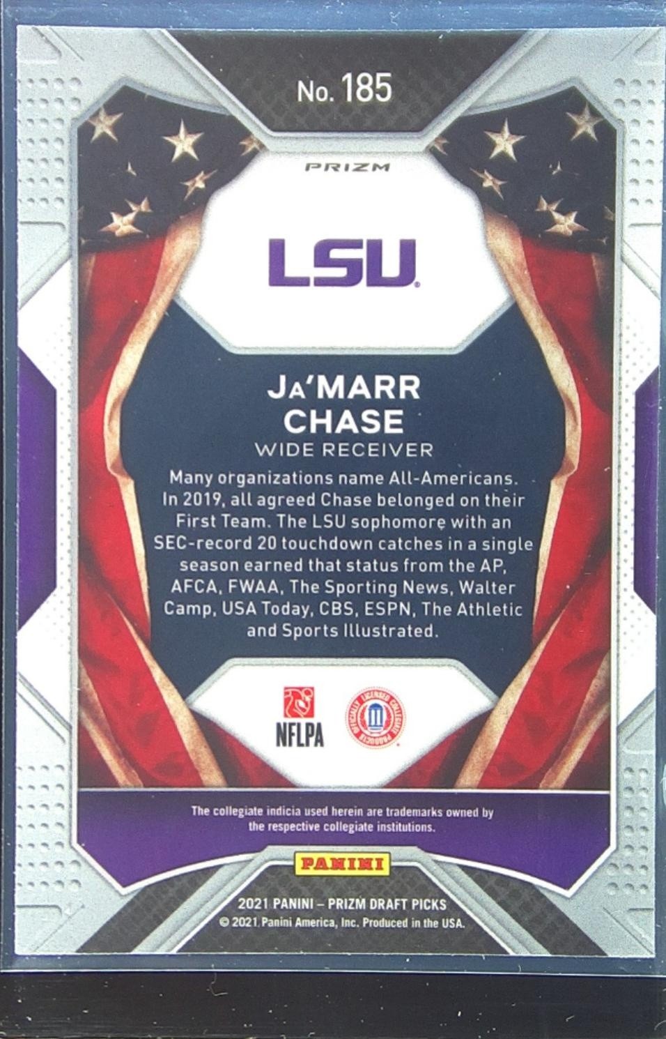 2021 Prizm Draft Picks Ja'Marr Chase Silver RC #185 Tigers - Image 3