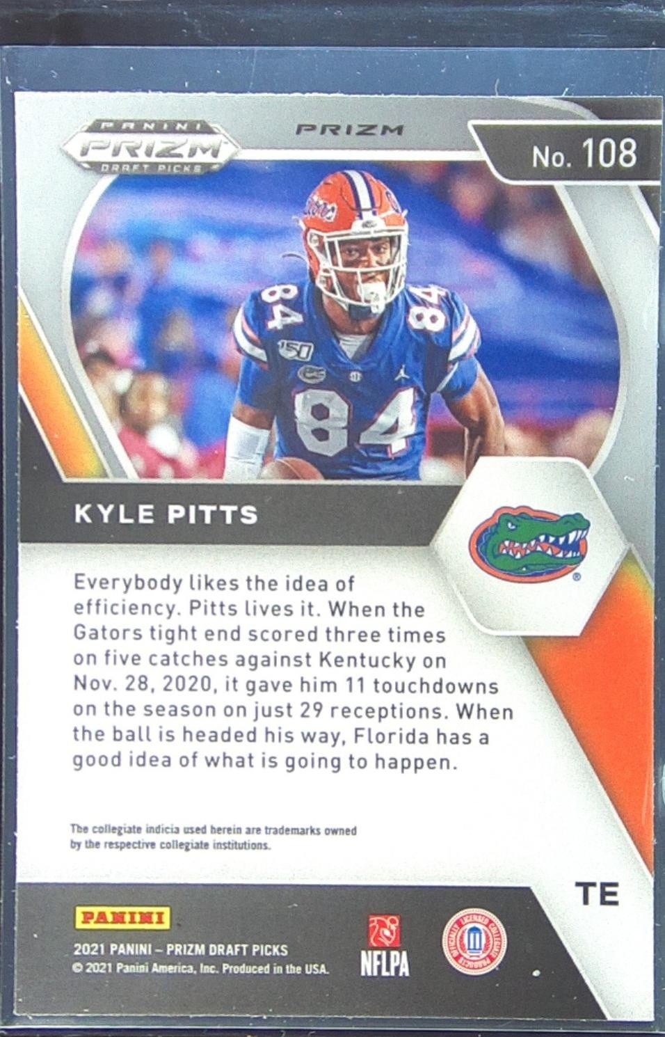 2021 Prizm Draft Picks Kyle Pitts Purple Wave RC #108 Gators - Image 3
