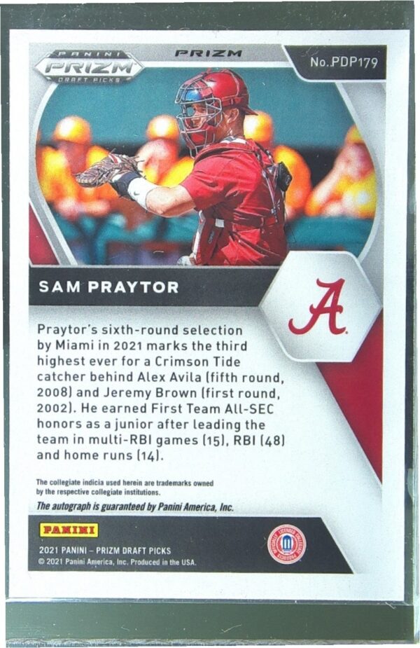 2021 Prizm Draft Picks Sam Praytor Auto #PDP179 Hyper Red and Purple Autograph - Image 3