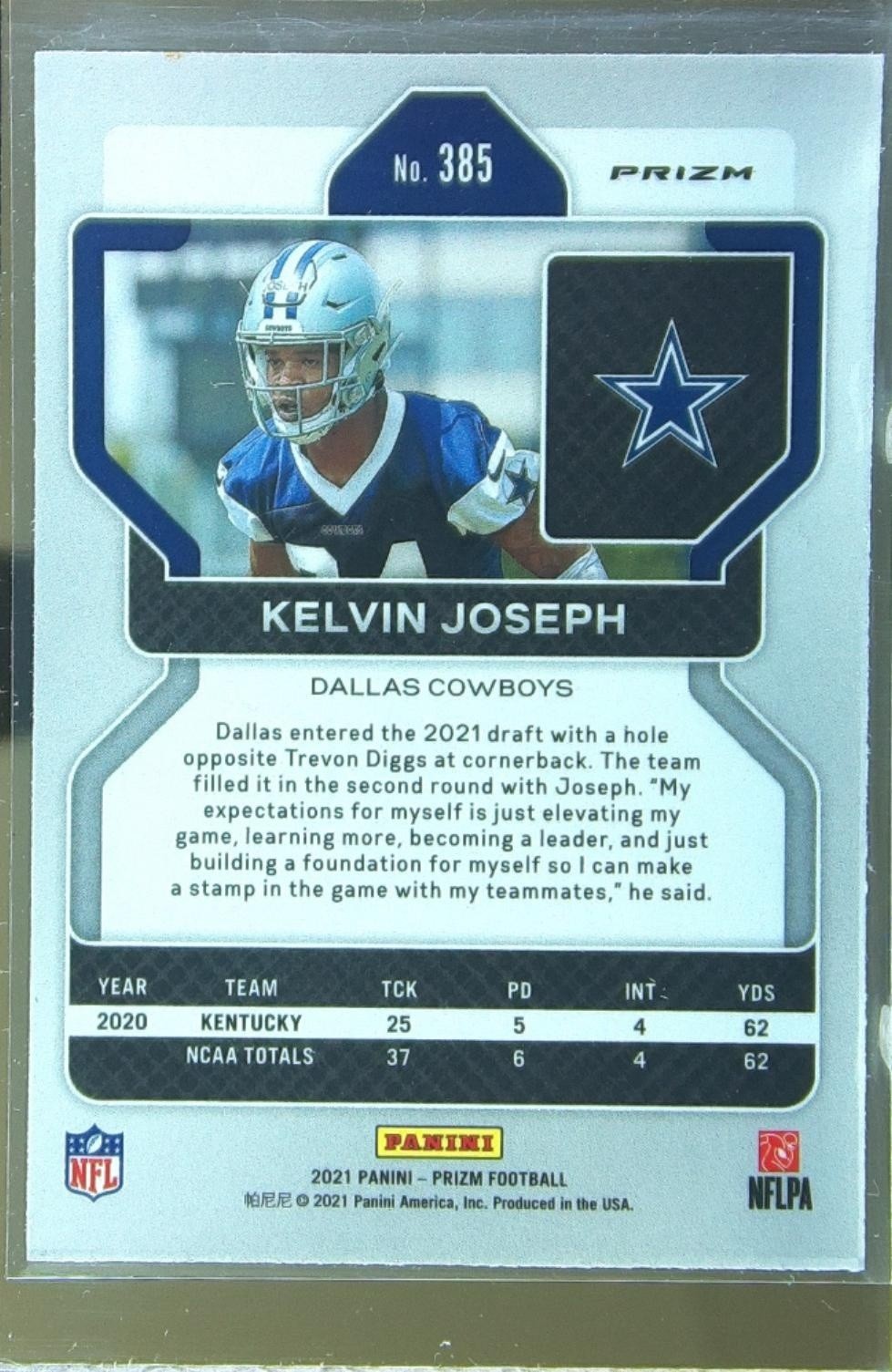 2021 Prizm Kelvin Joseph Red Ice RC #385 Cowboys - Image 3