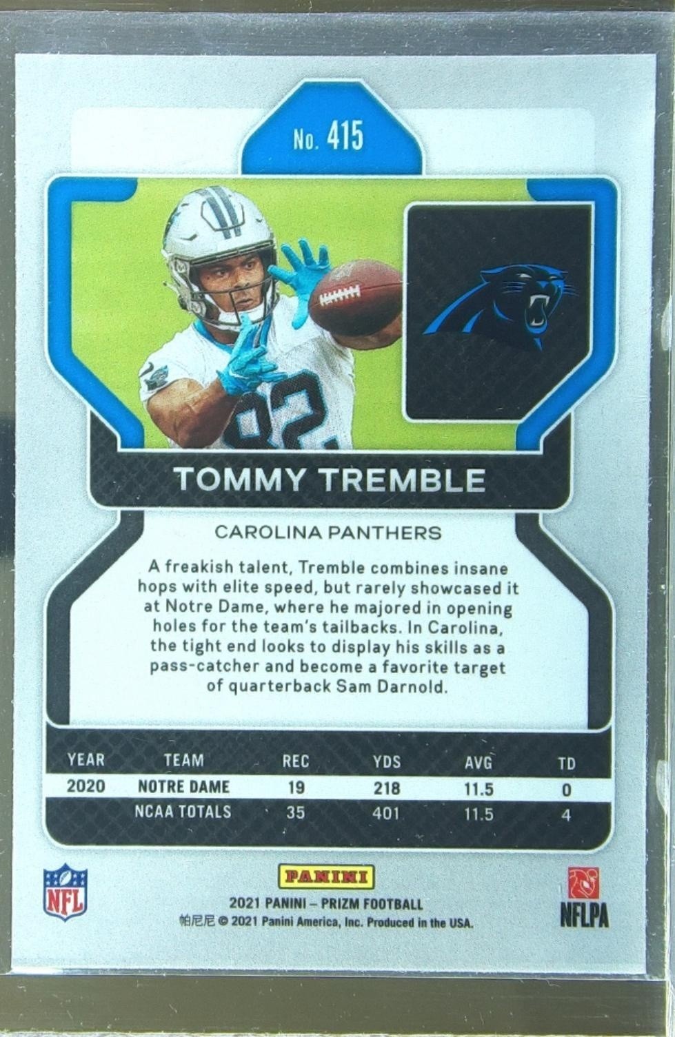 2021 Prizm Tommy Tremble RC #415 Panthers - Image 3