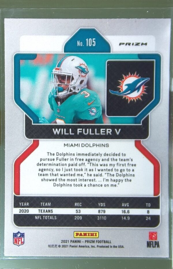 2021 Prizm Will Fuller V Pink #105 Dolphins - Image 3