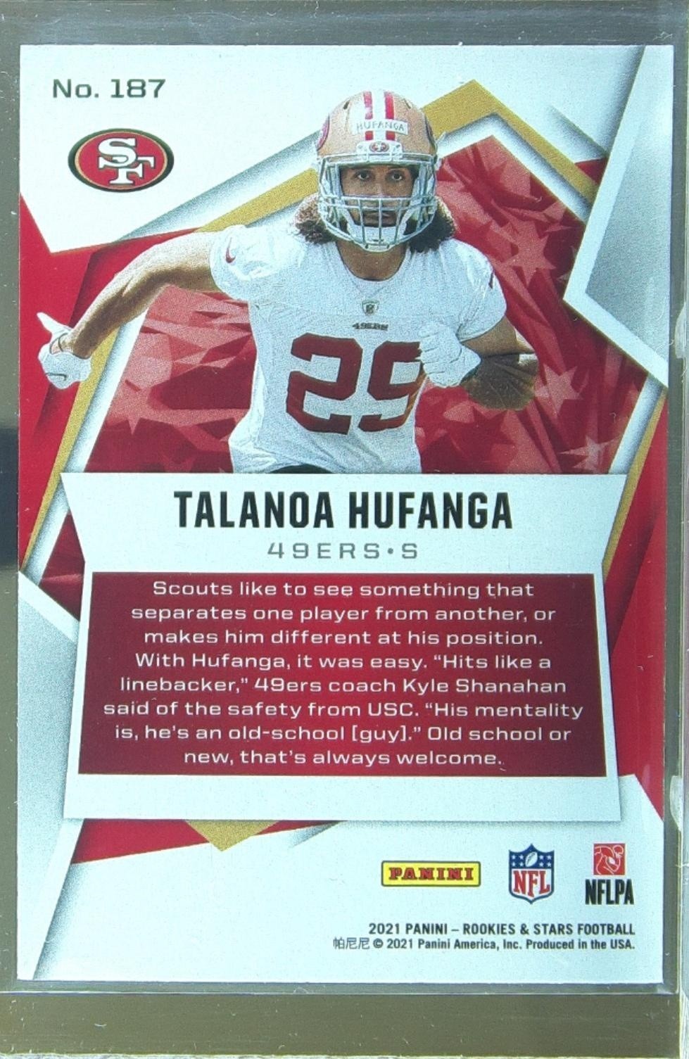 2021 Rookies & Stars Talanoa Hufanga RC #187 49ers - Image 3