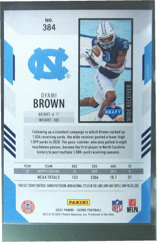 2021 Score Dyami Brown RC #384 Heels - Image 3