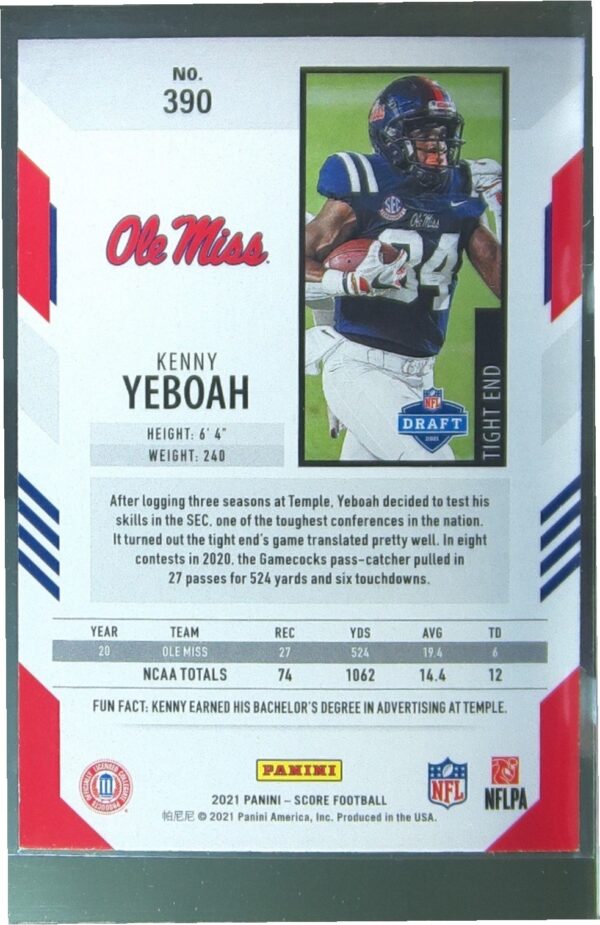 2021 Score Kenny Yeboah RC #390 Rebels - Image 3