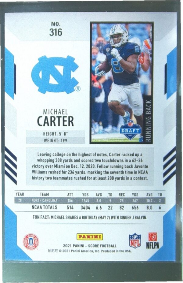 2021 Score Michael Carter RC #316 Heels - Image 3