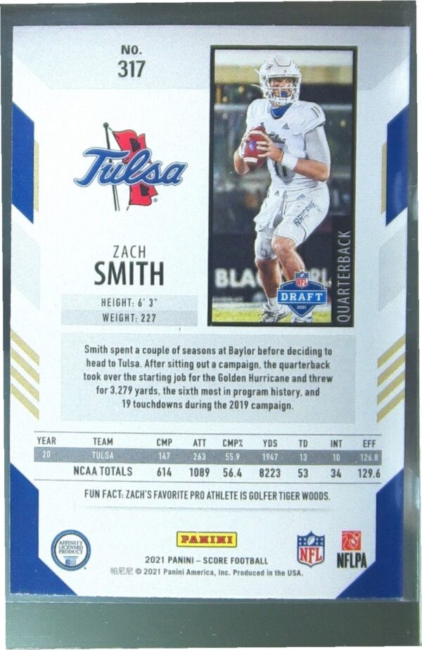 2021 Score Zach Smith RC #317 Hurricane - Image 3