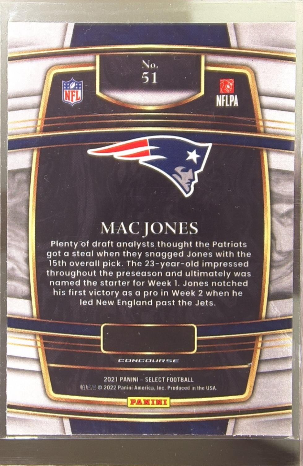 2021 Select Mac Jones RC #51 Patriots - Image 3