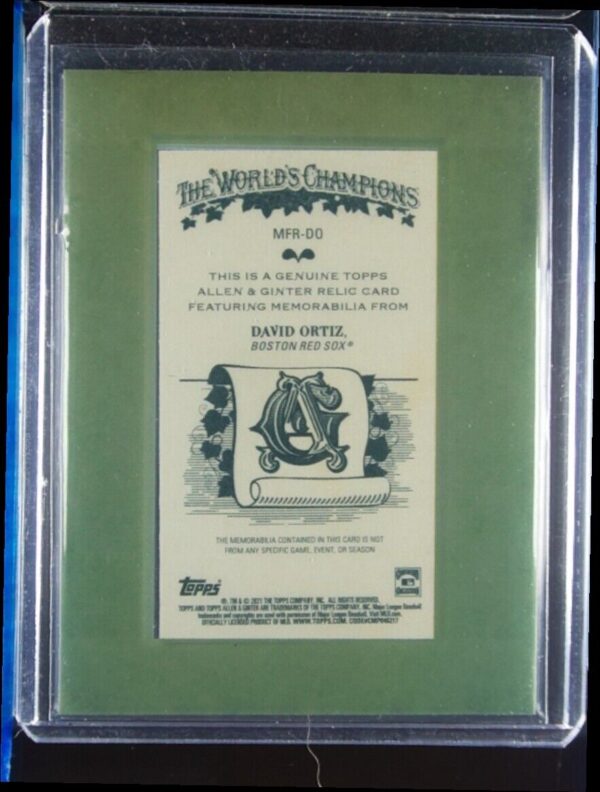 2021 Topps Allen & Ginter David Ortiz MEM #MFR-DO Sox Framed Mini Relics - Image 3