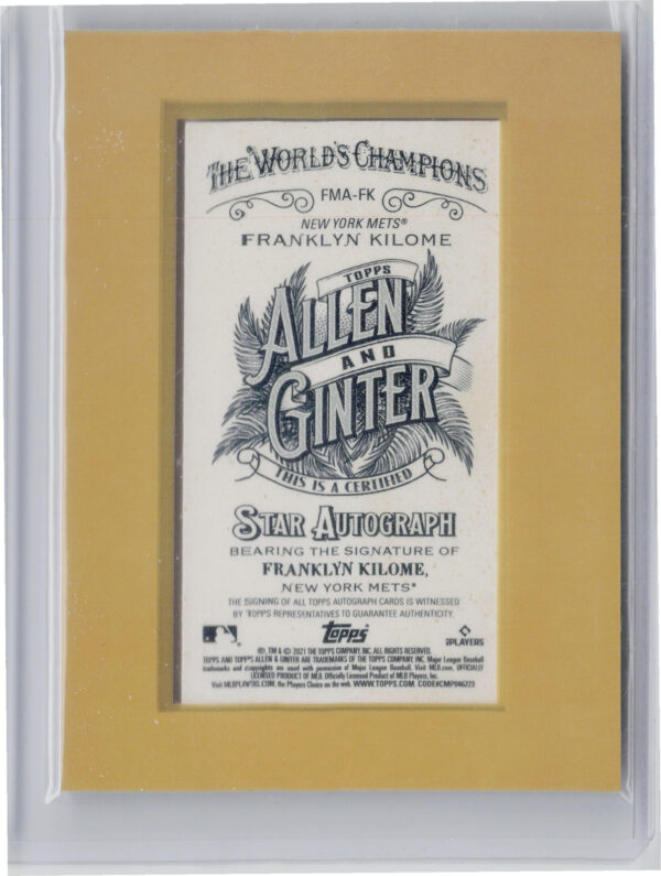 2021 Topps Allen & Ginter Franklyn Kilome AU #FMA-FK Mets Framed Mini Baseball A - Image 3
