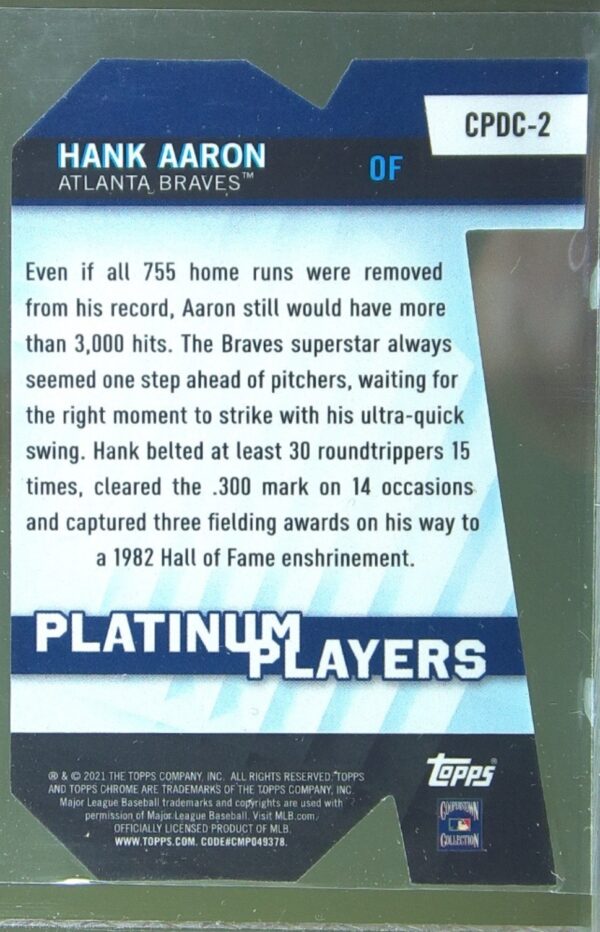 2021 Topps Chrome Update Hank Aaron #CPDC-2 Braves Platinum Players Die Cuts - Image 3