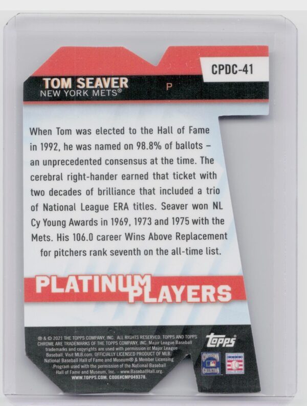 2021 Topps Chrome Update Tom Seaver #CPDC-41 Mets Platinum Player Die Cut - Image 3