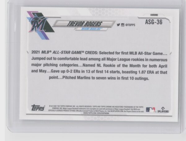 2021 Topps Chrome Update Trevor Rogers #ASG-36 Marlins 2021 All Star Game - Image 3
