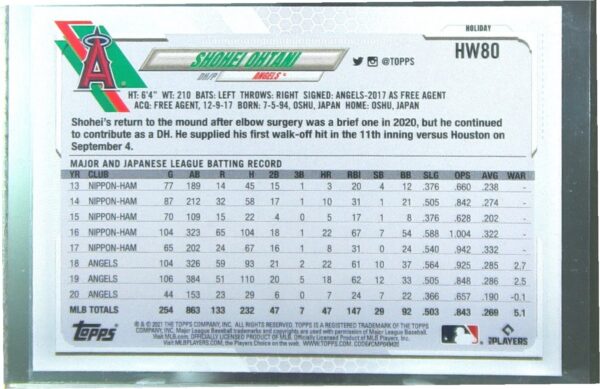 2021 Topps Holiday Shohei Ohtani #HW80 Angels - Image 3
