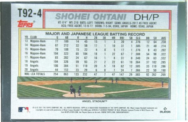 2021 Topps Update Shohei Ohtani #T92-4 Angels 1992 Topps Redux - Image 3