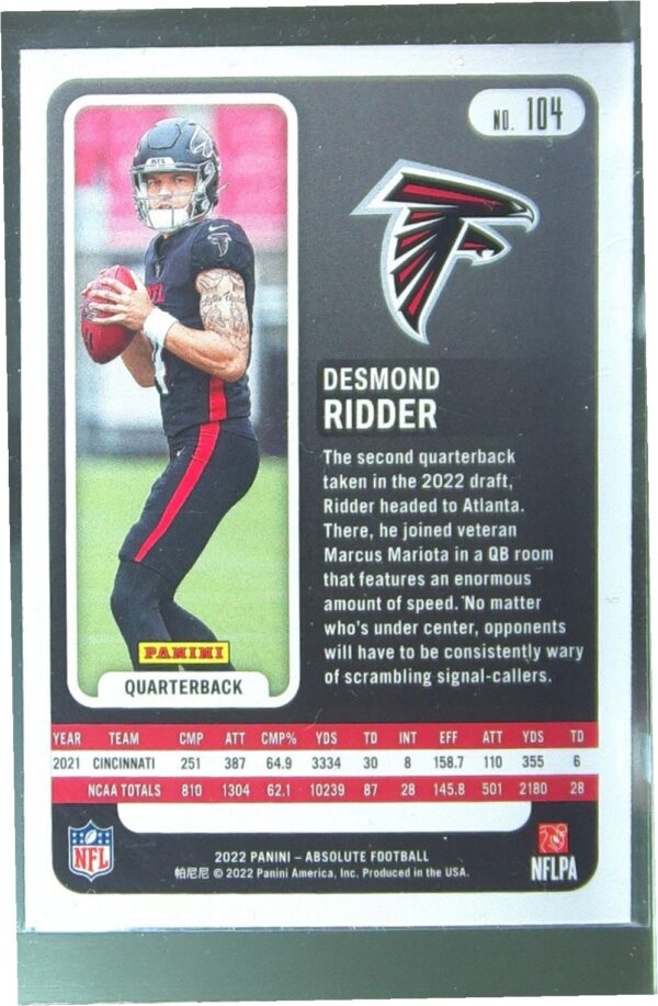2022 Absolute Desmond Ridder Retail RC #104 Falcons - Image 3