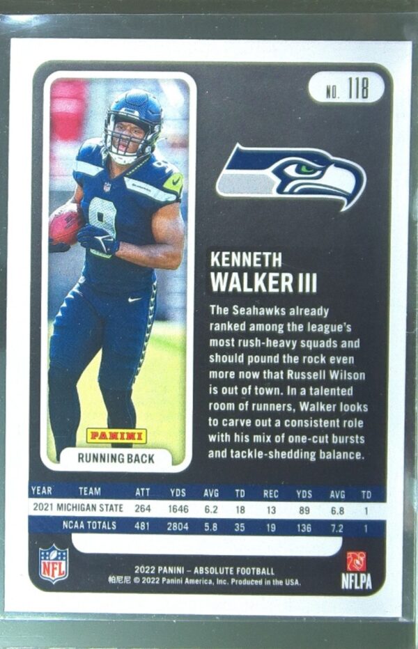 2022 Absolute Kenneth Walker III Retail RC #118 Seahawks - Image 3