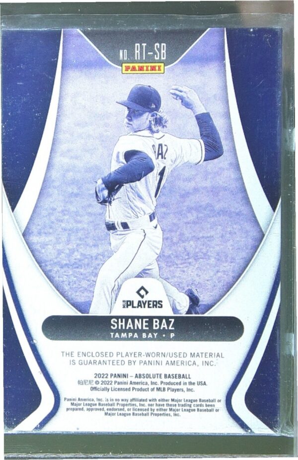 2022 Absolute Shane Baz JSY RC #RT-SB Rays Rookie Threads Retail - Image 3