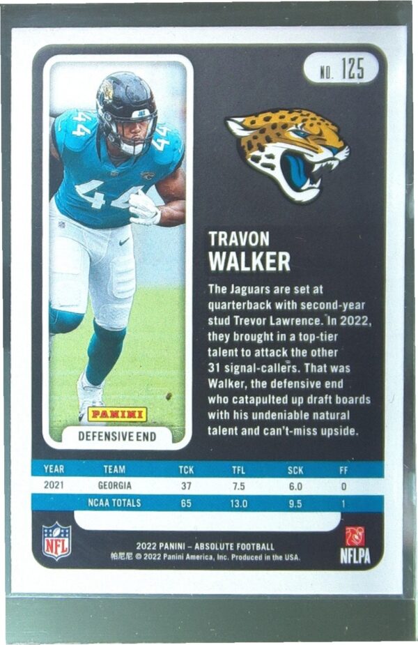 2022 Absolute Travon Walker Retail RC #125 Jaguars - Image 3