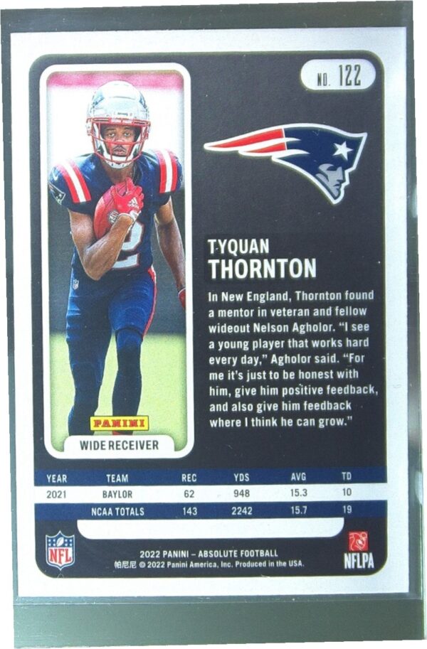 2022 Absolute Tyquan Thornton Retail RC #122 Patriots - Image 3