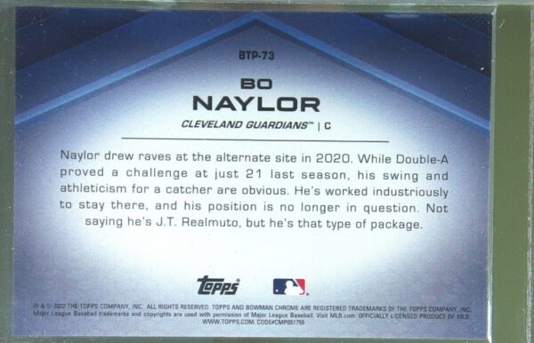 2022 Bowman Bo Naylor /5 #BTP-73 Guardians Bowman Scouts' Top 100 Red Refractor - Image 3