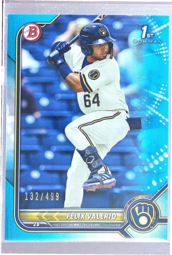 2022 Bowman Felix Valerio /499 #BP-128 Brewers Prospects Sky Blue