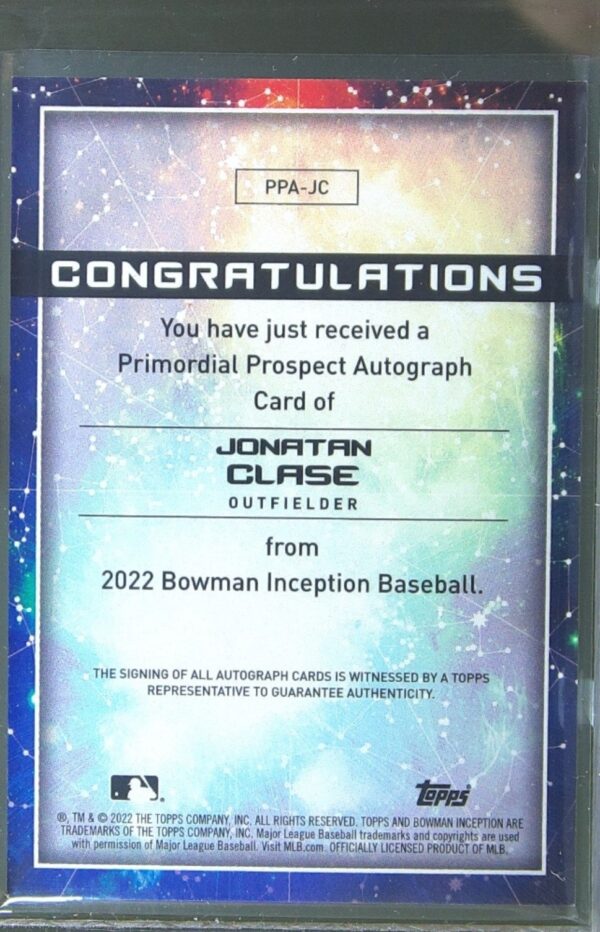 2022 Bowman Inception Jonatan Clase Auto /75 #PPA-JC Primordial Prospects - Image 3
