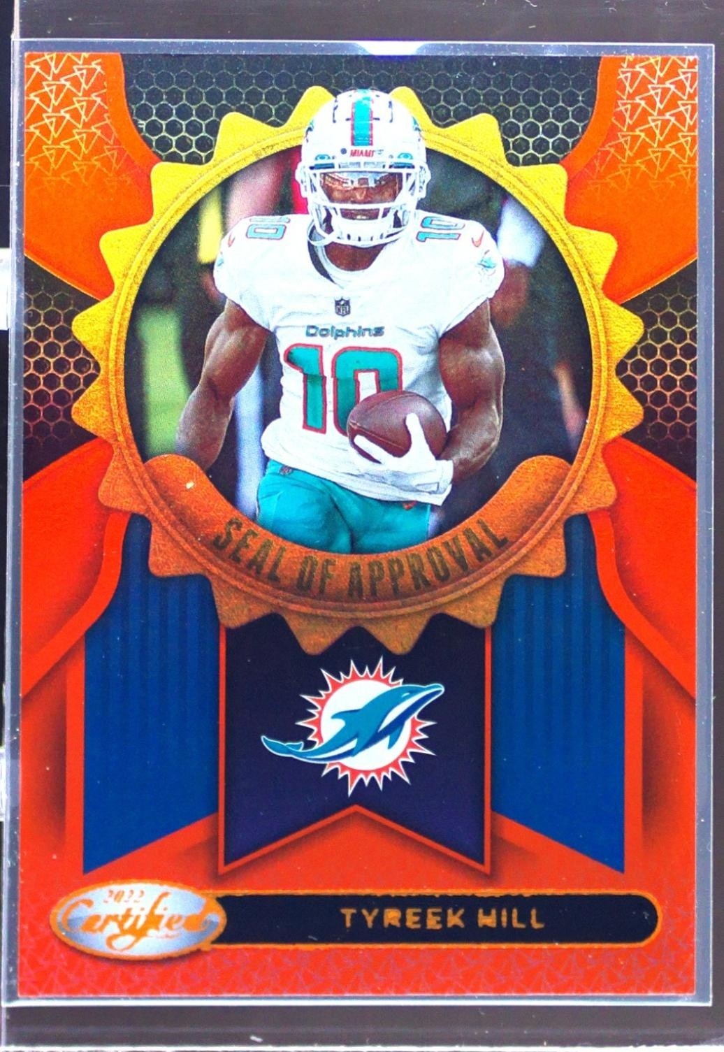 2022 Certified Tyreek Hill /149 #SA-7 Dolphins Seal of Approval Mirror Orange
