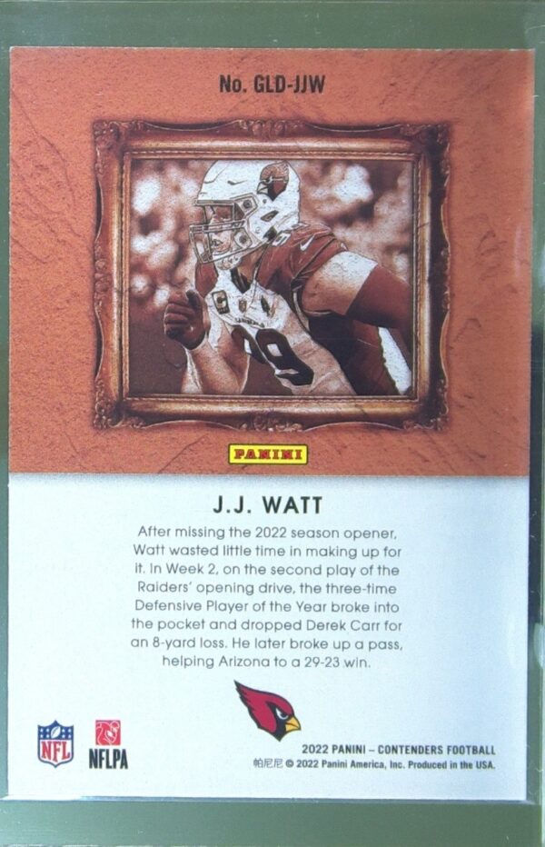 2022 Contenders J.J. Watt #GLD-JJW Cardinals Gladiators Emerald - Image 3