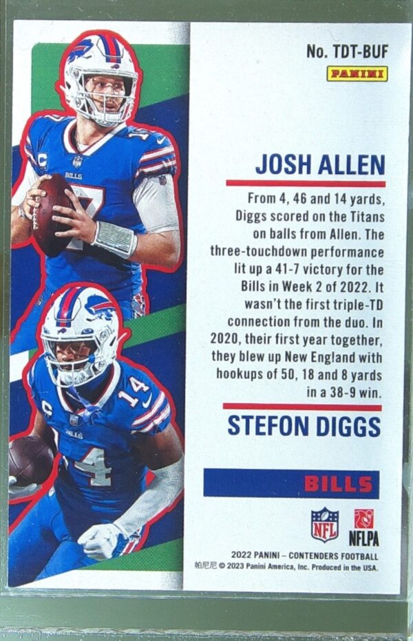 2022 Contenders Josh Allen / Stefon Diggs #TDT-BUF Bills Touchdown Tandems - Image 3