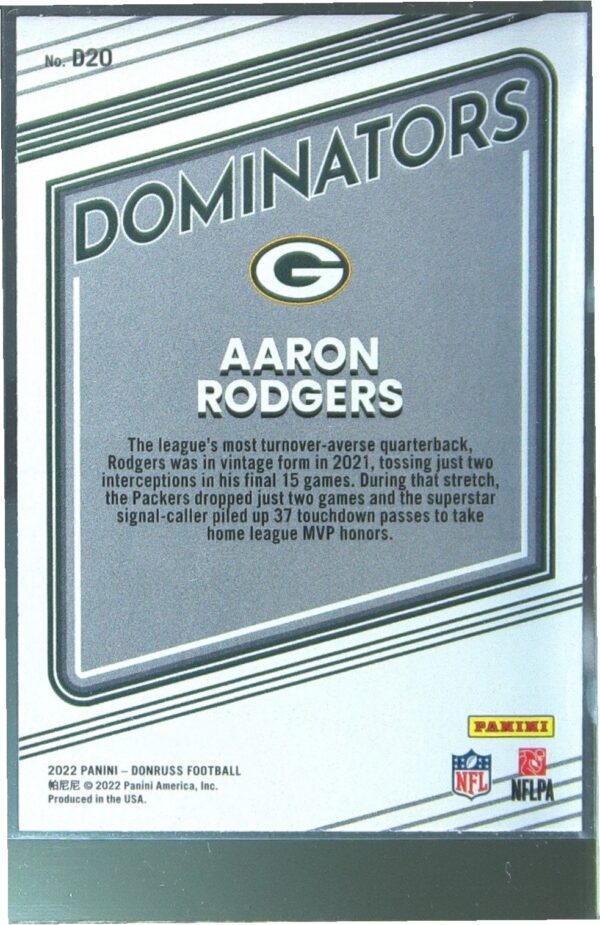 2022 Donruss Aaron Rodgers #D20 Packers Dominators - Image 3