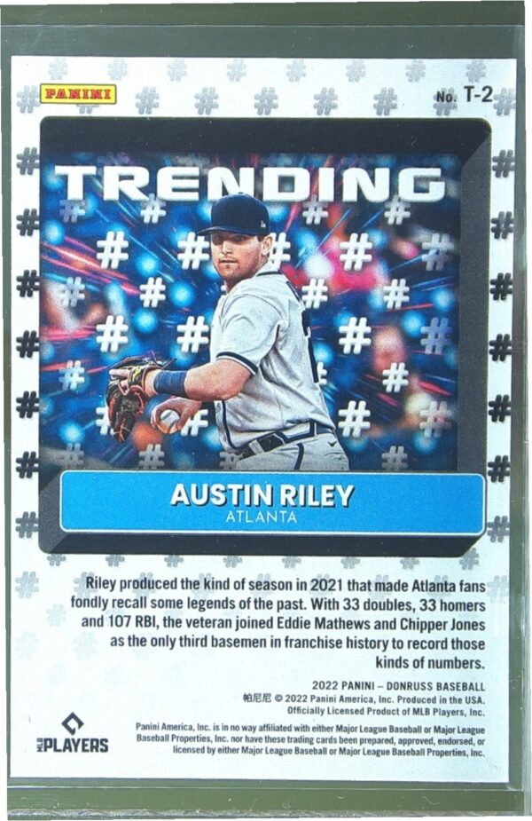 2022 Donruss Austin Riley #T-2 Braves Trending Rapture - Image 3