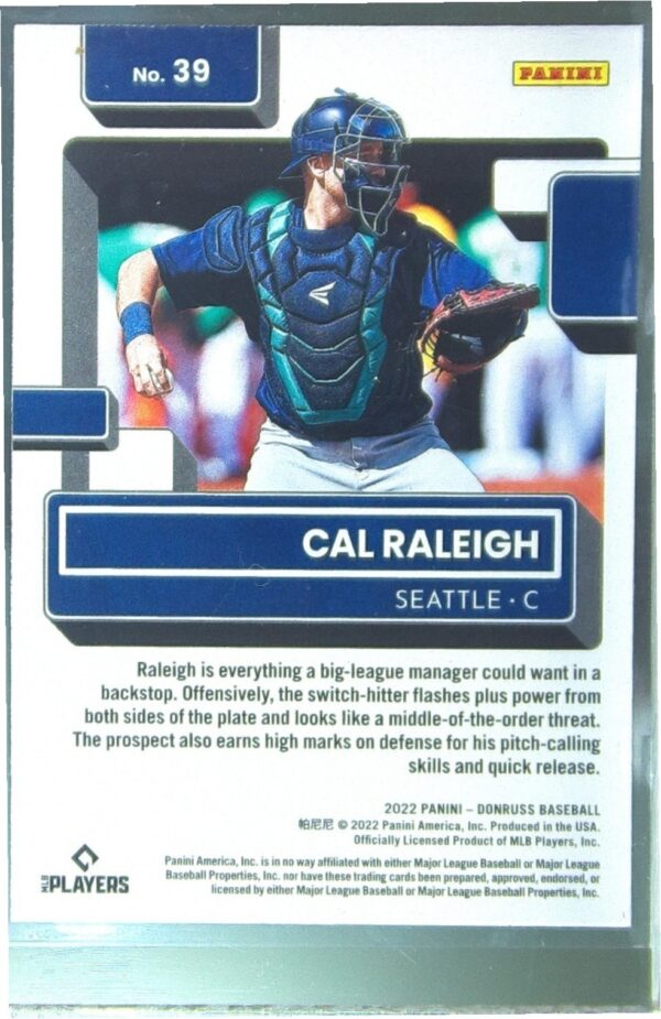 2022 Donruss Cal Raleigh RC #39 Mariners - Image 3