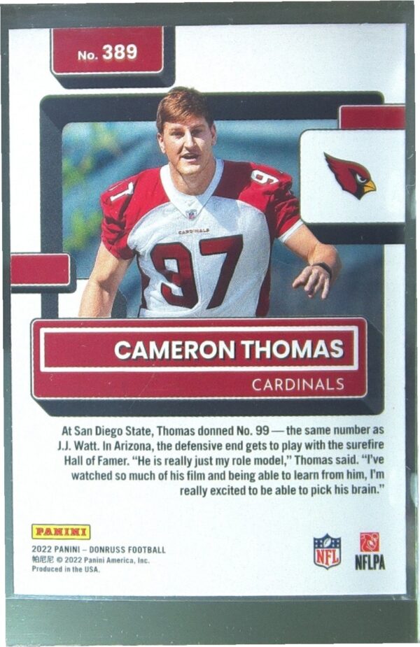 2022 Donruss Cameron Thomas RC #389 Cardinals - Image 3