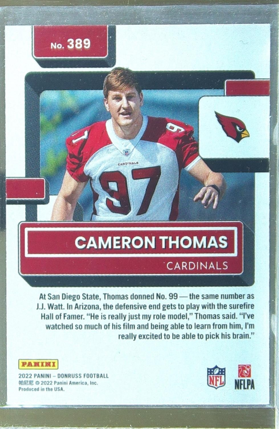 2022 Donruss Cameron Thomas RC #389 Cardinals - Image 3